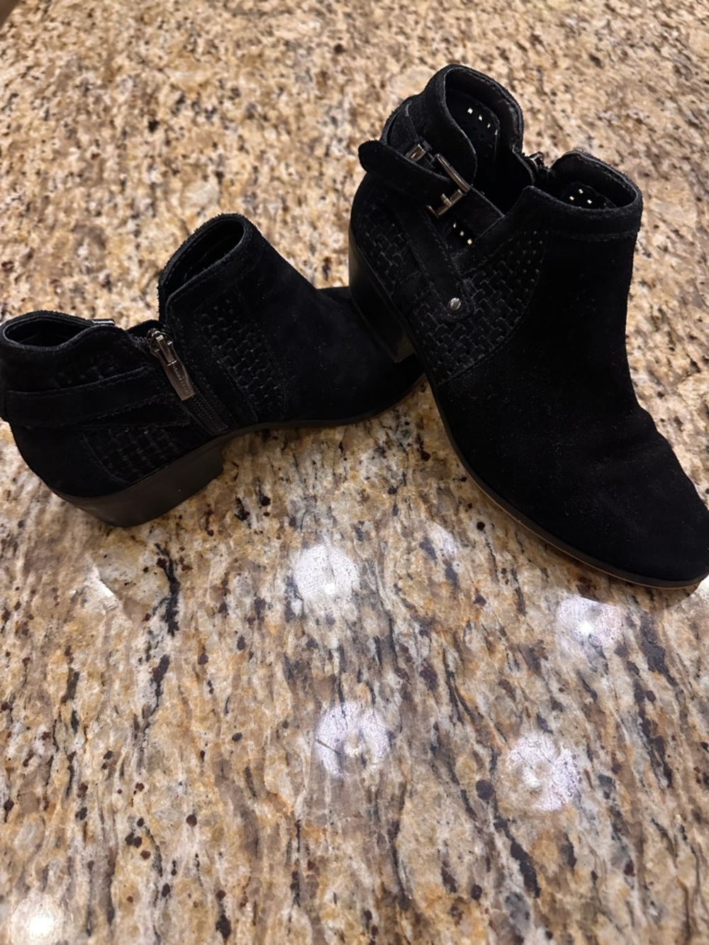 Vince Camuto Black Suede Ankle Booties with Buckle Accent